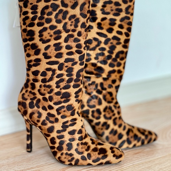 ZARA LEOPARD PRINT HEELED LEATHER ANKLE BOOTS - Picture 7 of 14